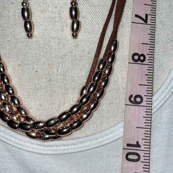 Boho Vintage 1946 Bronze Leather & Bead Multi Strand Necklace Earring Set - Picture 8 of 10